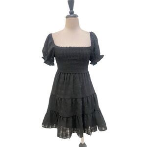 Thirty/Thirty LA Womens Textured Smocked Tiered Fit & Flare Dress Black XS NWT